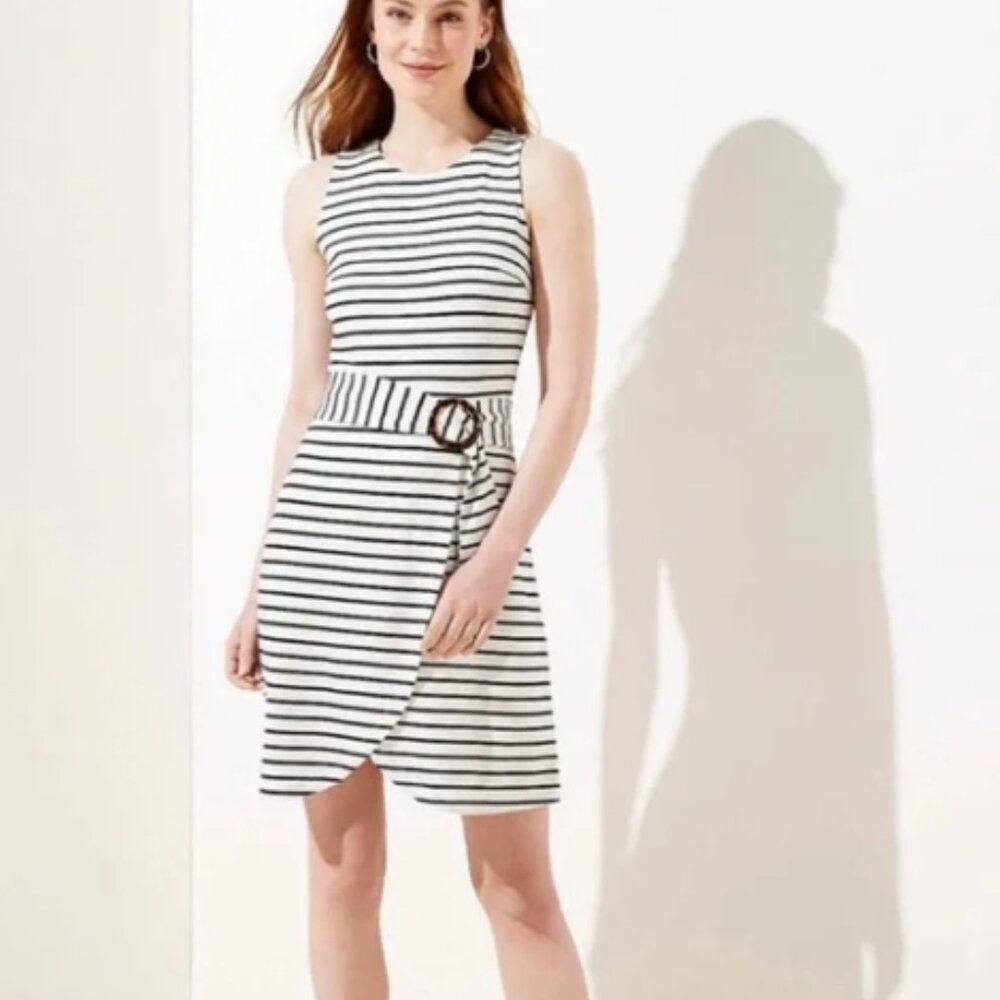 LOFT Striped Midi Dress with Tortoiseshell Belt, NWOT, Size 4